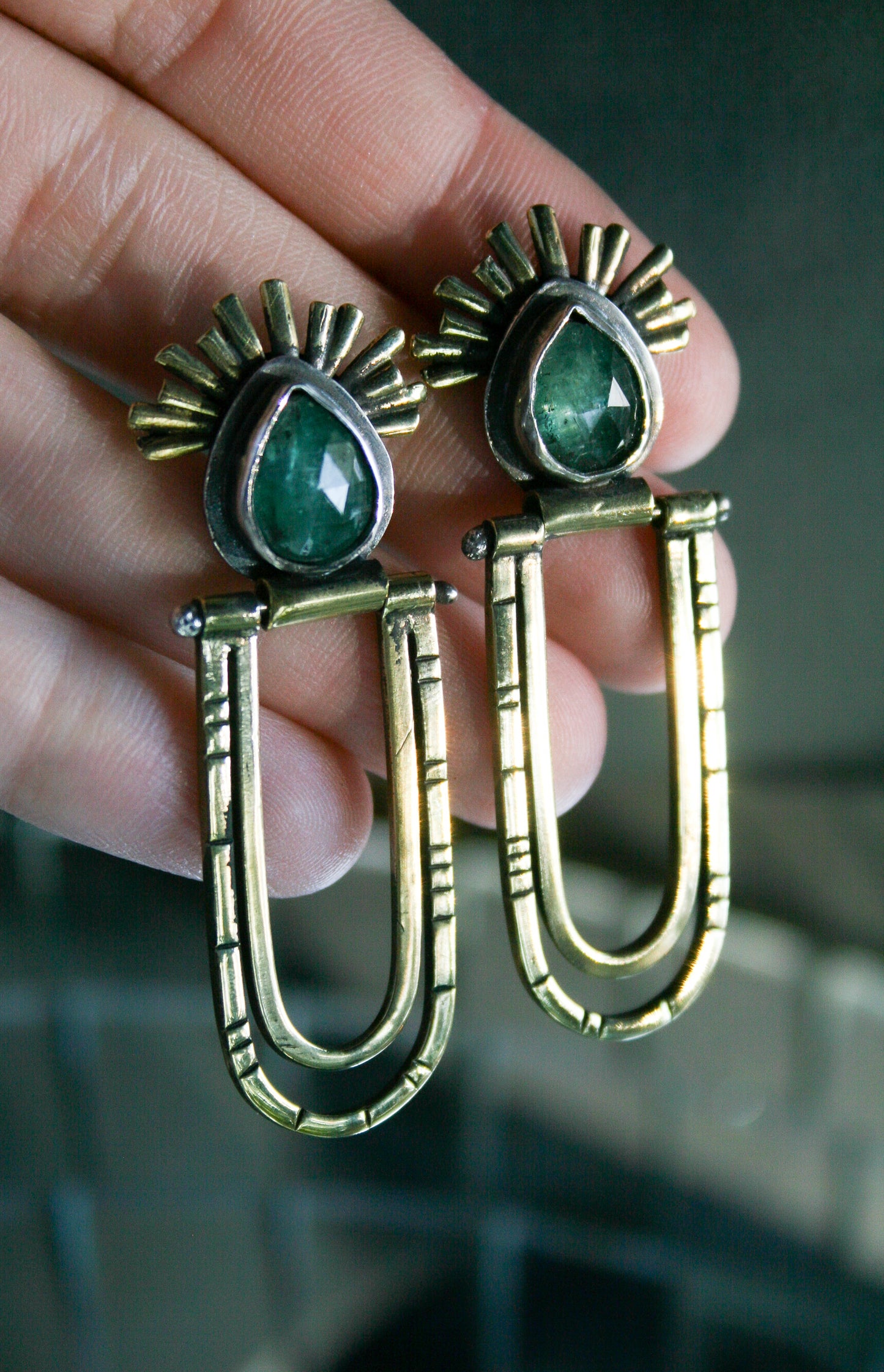 Green Kyanite Orbit Earrings