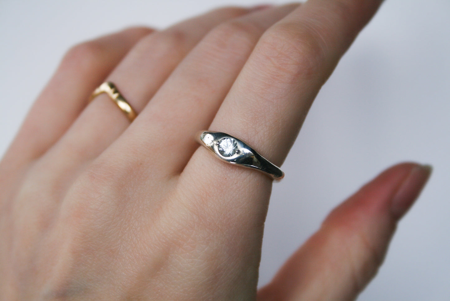 Size 6.5 | Sand Casted Ring, White Sapphire