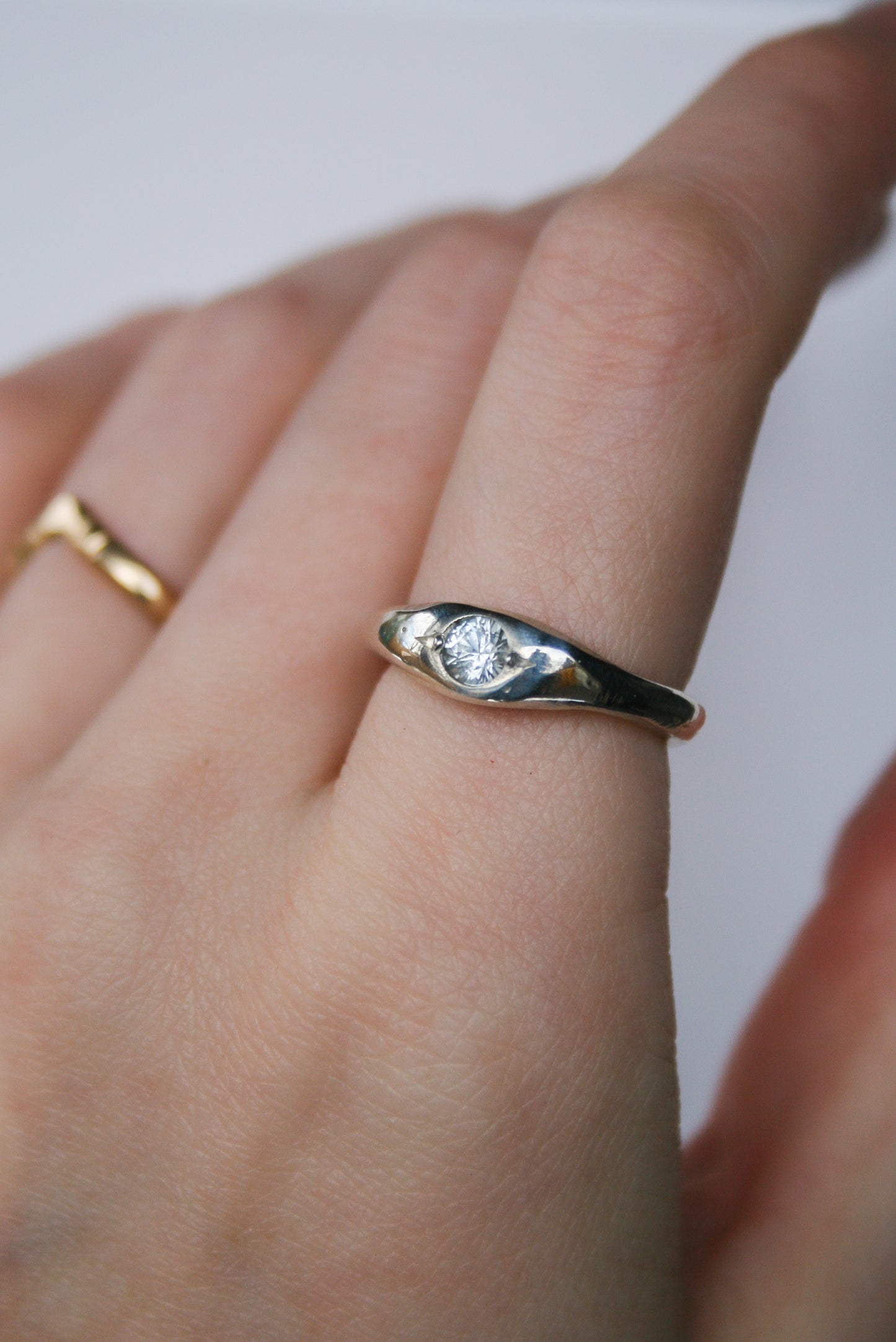 Size 6.5 | Sand Casted Ring, White Sapphire