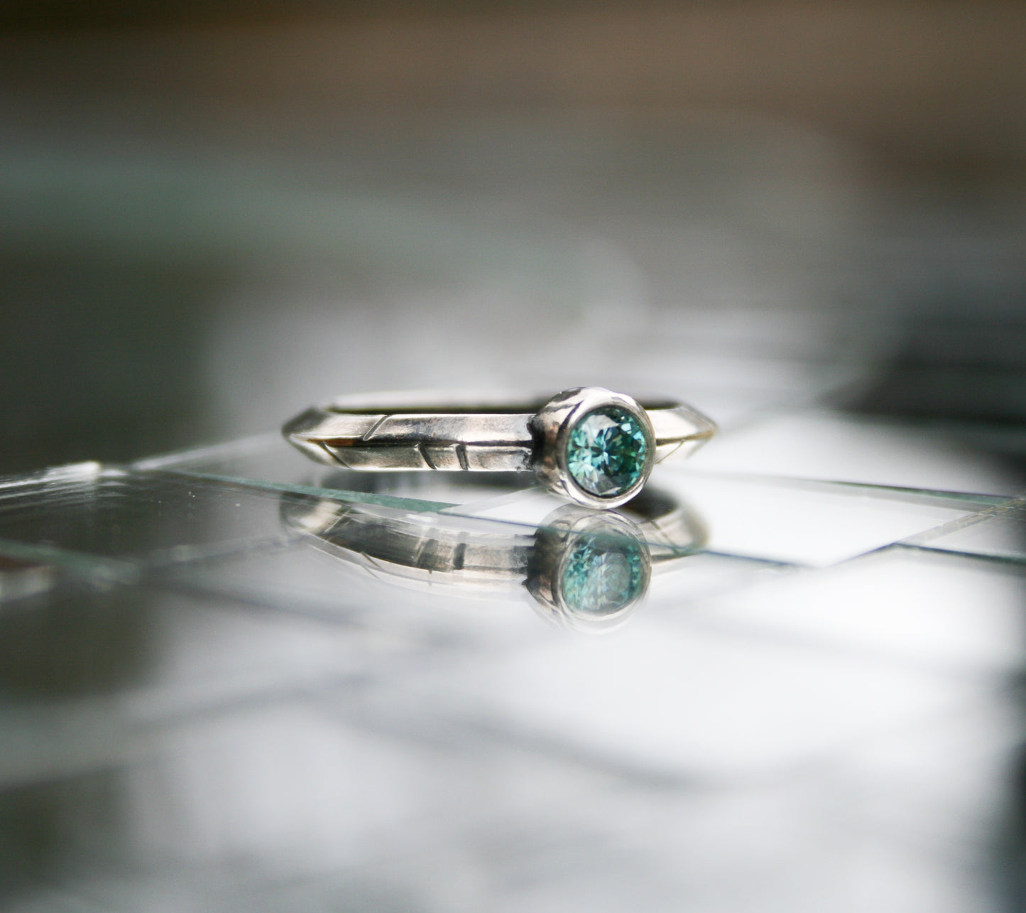 Size 7 1/2 | Teal Moissanite Ring