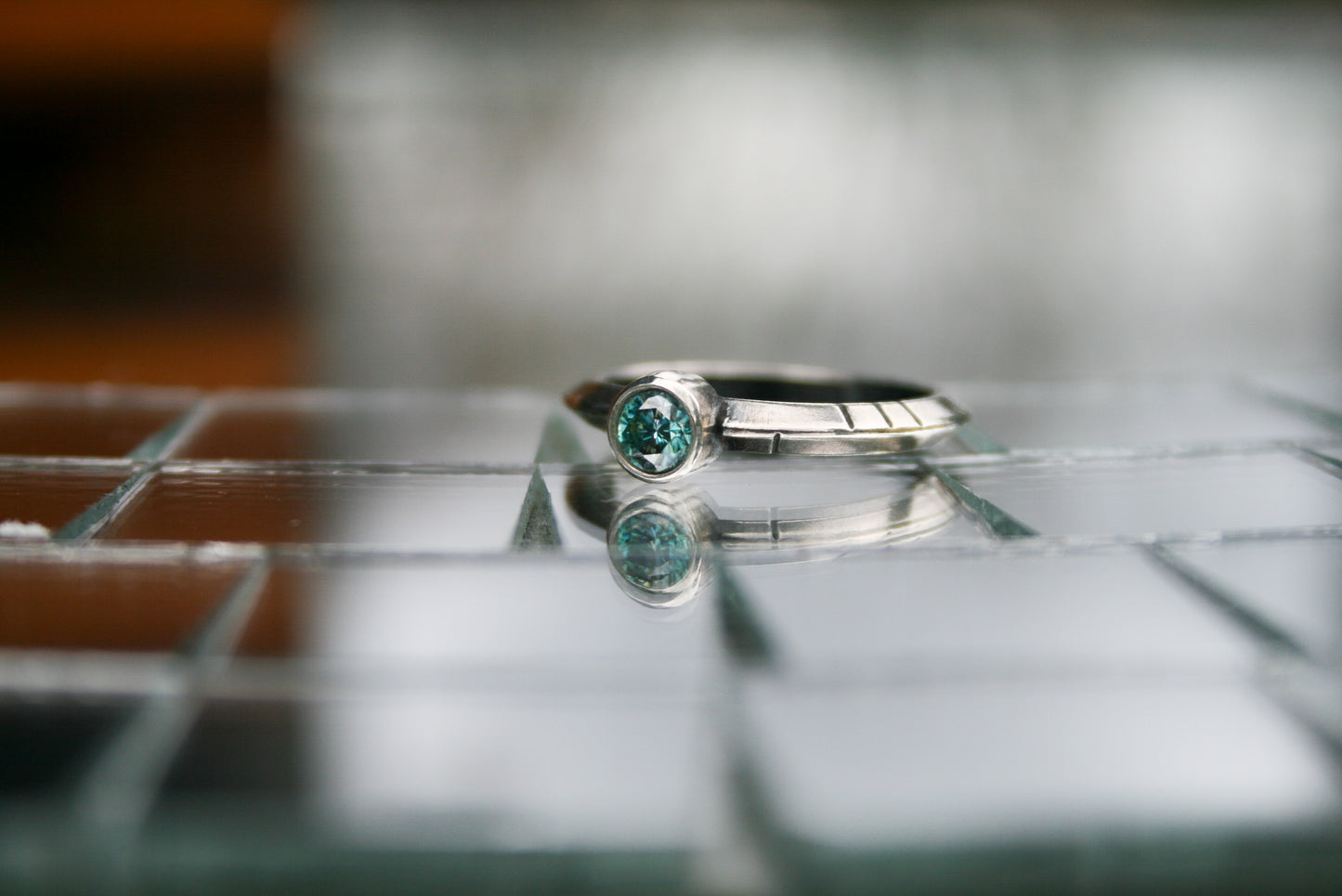 Size 7 1/2 | Teal Moissanite Ring