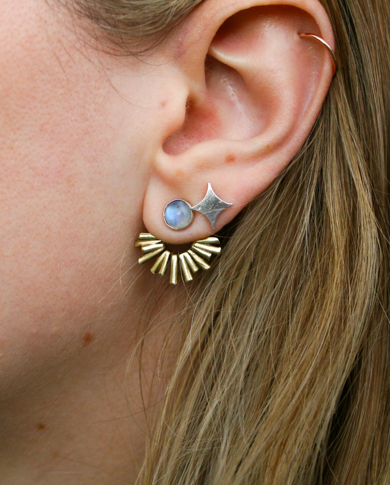 Moonstone Studs + Ear Jackets